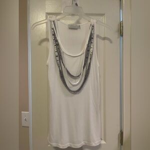 Jodi arnold white tank embellished tank long top euc m